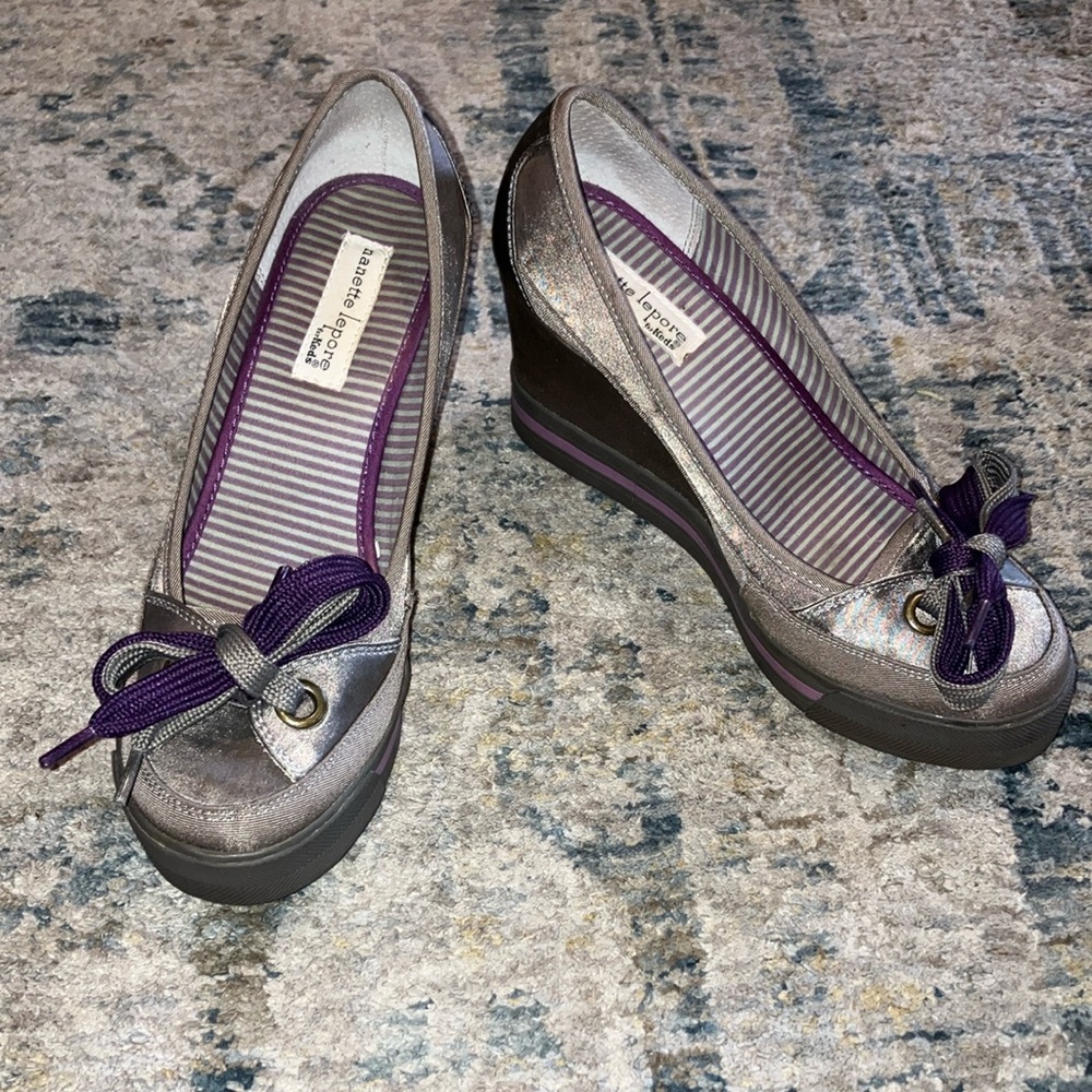 Women's Keds Nanette Lenore Wedges-army green/purple Sz 8